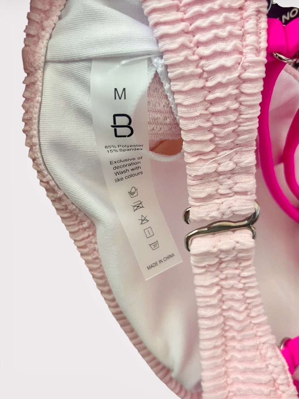 Women's Cheeky Pink Textured High Cut Tie-Side Bikini with Hot Pink Straps - Picture 7 of 13